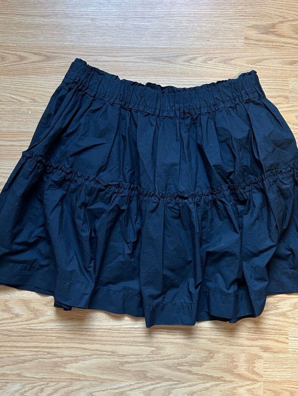 Maeve Anthropologie Black Cotton Smocked Tiered Ruffle Mini Skirt XL